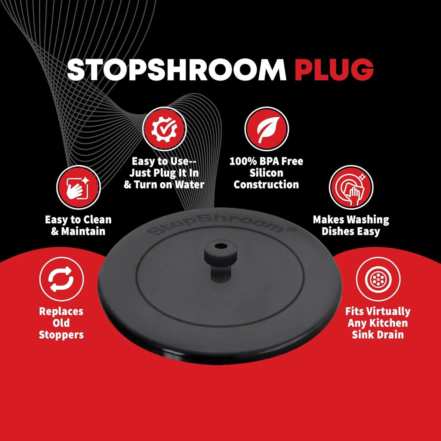 Kitchen SinkShroom Clog-Free Kitchen Sink Drain Strainer with Stopper - Sink Protector for Kitchen Sink, Stainless Steel, Matte Black - Image 4