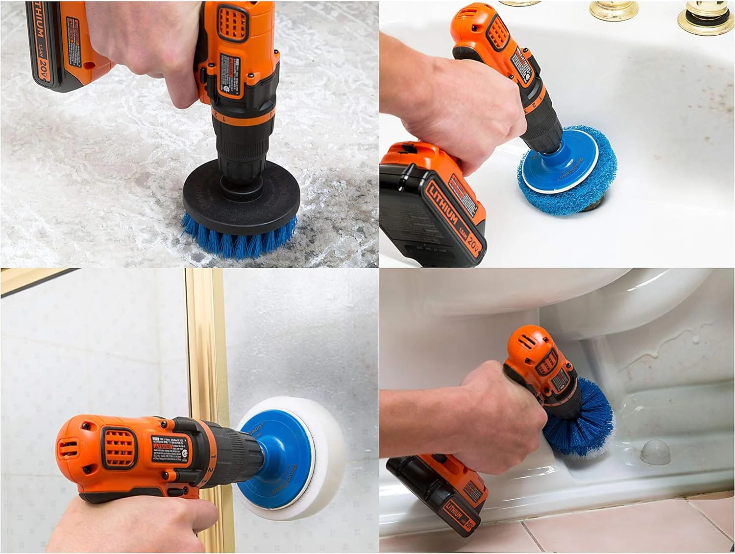 RevoClean 4 Piece Scrub Brush Power Drill Attachments-All Purpose Time Saving Kit-Perfect for Cleaning Grout, Tile, Counter, Shower, Grill, Floor, Kitchen, Blue & White - Image 5